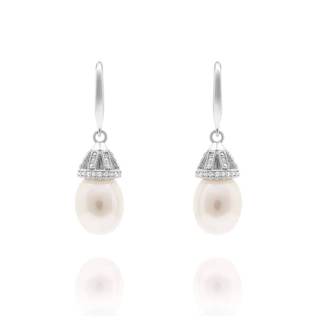 Arabella 925 silver Ivory Tahitian Freshwater Pearl Drop Earrings